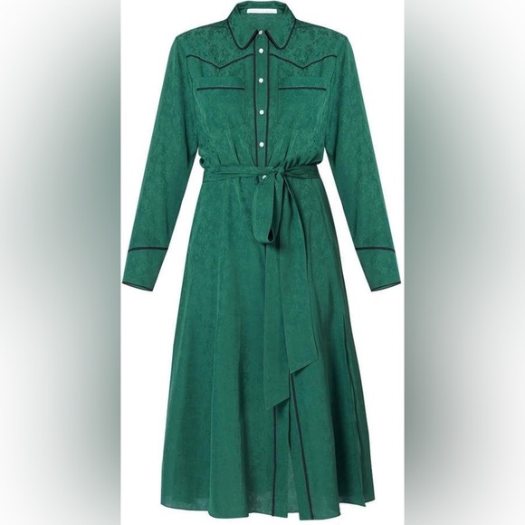 New! Veronica Beard Spur Western Silk Dress in Green 💚 size 8 NWT! - Picture 2 of 7
